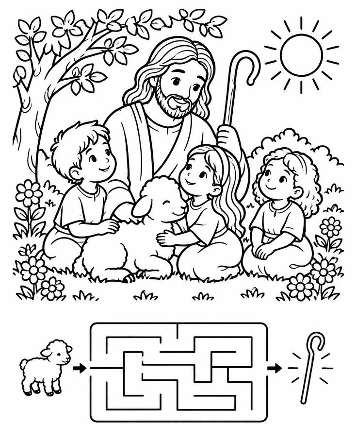 Folha ilustrativa de atividade bíblica para colorir